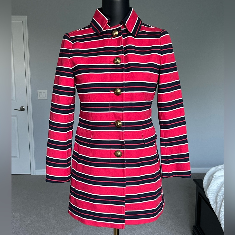 Banana Republic Red and Blue Striped Trench Coat